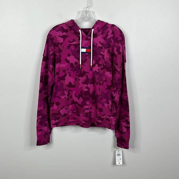 Tommy Hilfiger Sport Drop Shoulder Long Sleeve Camouflage V-Back Cutout Hoodie S - Picture 1 of 8